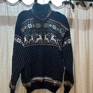 Men's Navy Fair Isle Zip-Up Sweater